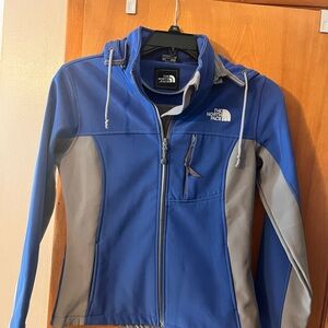 The North Face Women's Hooded Softshell Fleece lined Blue and Gray Jacket